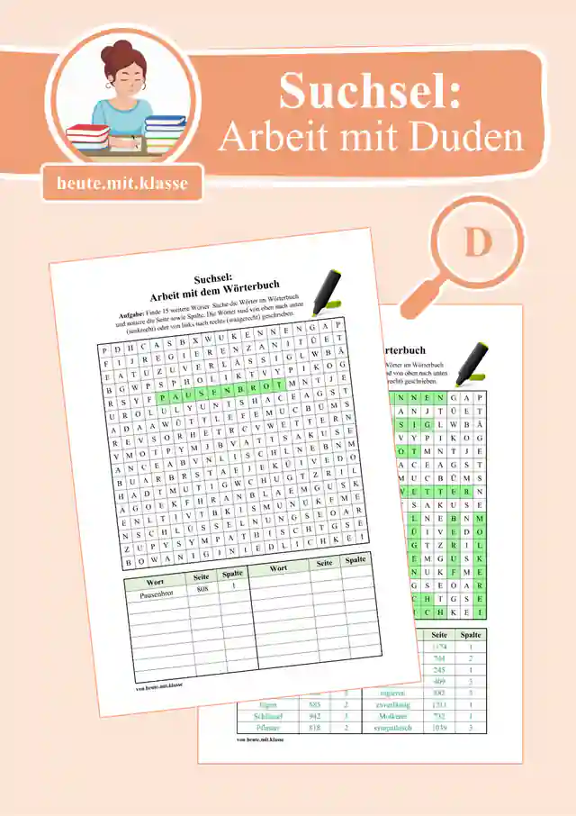 Suchsel: Im Duden nachschlagen / Arbeit mit dem Wörterbuch