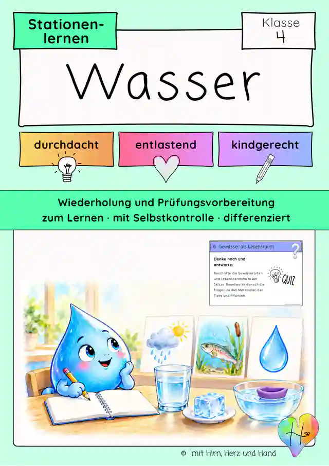 Wasser Klasse 4 | HSU & Sachunterricht · Stationenlernen mit Lösungen zur Probevorbereitung