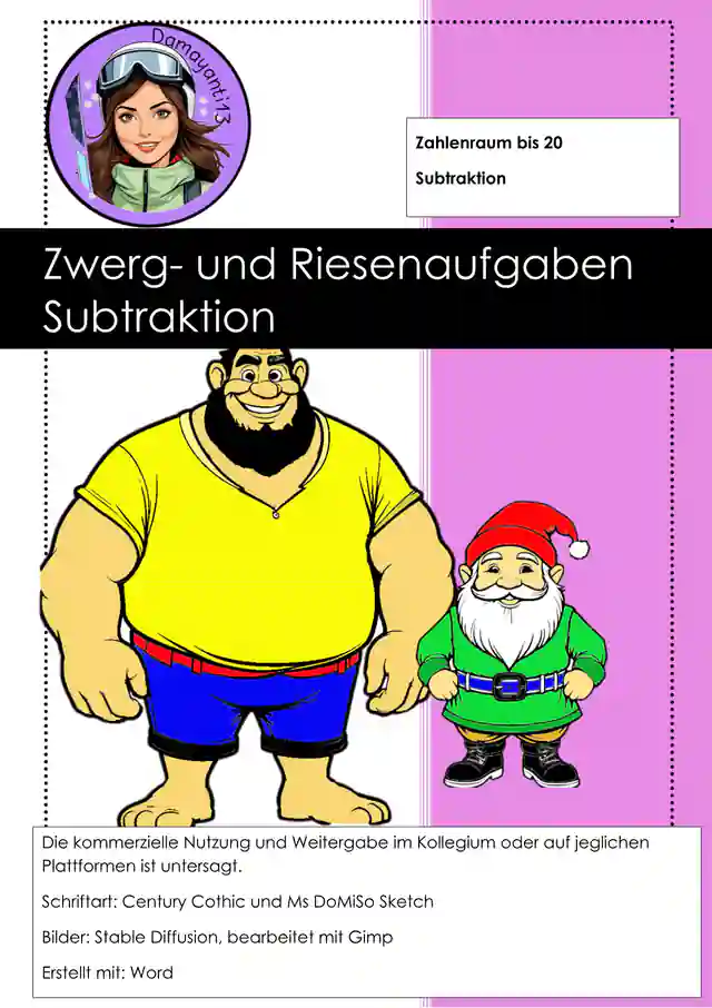 Zwerg und Riesen Aufgaben Subtraktion Mathematik ZR 20