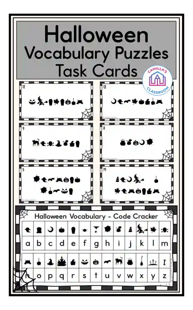 Halloween Vocabulary - Puzzle Task Cards