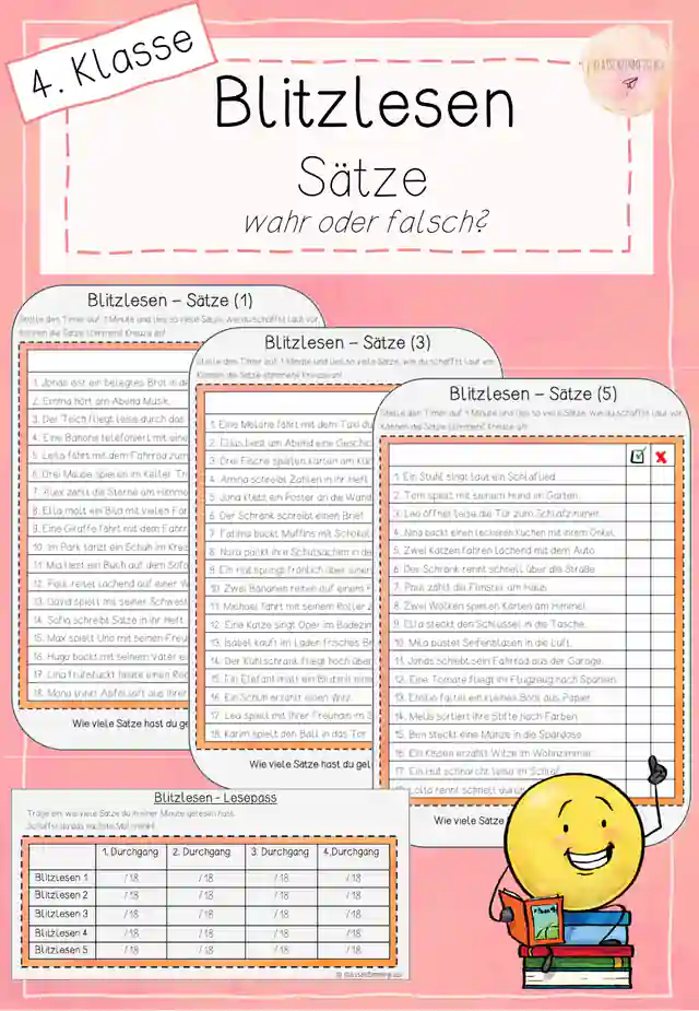 Blitzlesen - Sätze (wahr oder falsch?) - 4. Klasse