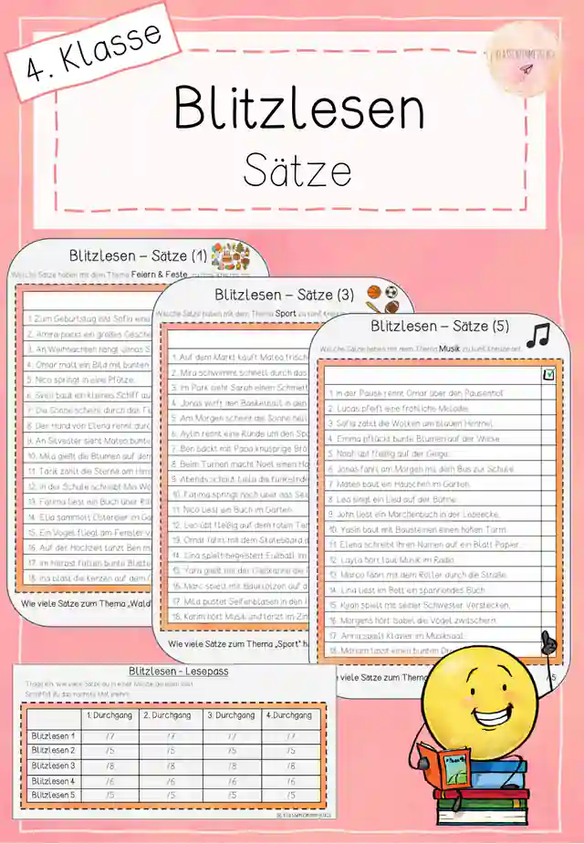 Blitzlesen - Sätze (Themen suchen) - 4. Klasse