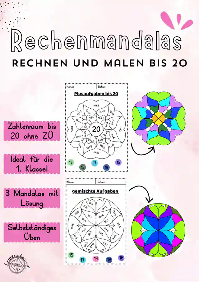 Rechenmandalas bis 20 ohne Zehnerübergang